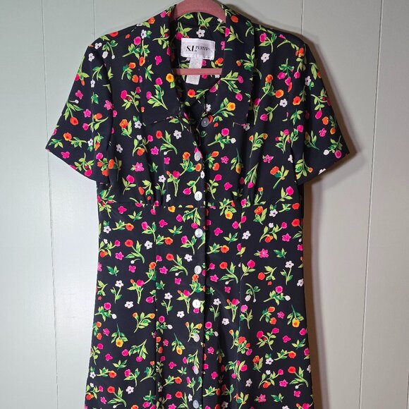 Vintage Collared Preppy Floral Dress - Picture 1 of 3